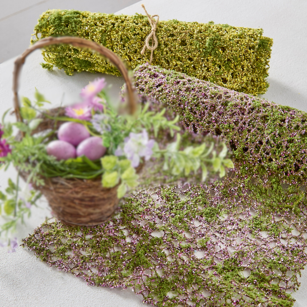Raz 5' Yellow or Pink Moss Table Runner Spring Decoration