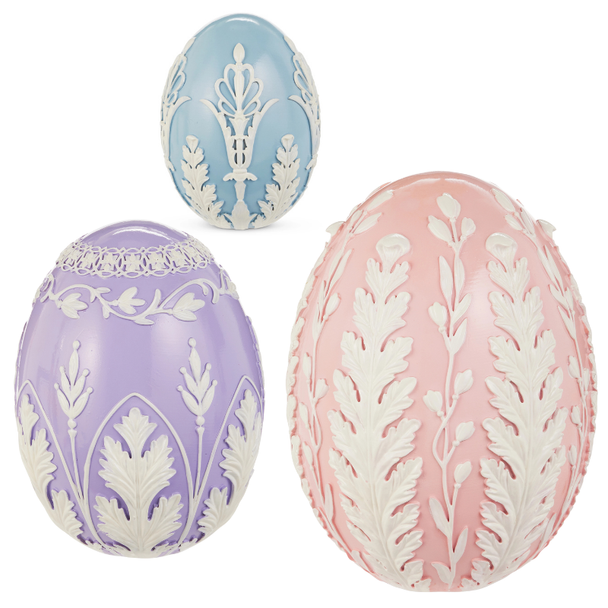 Raz 6.5", 8", or 10" Fretwork Blue, Lavender or Pink Easter Egg Decoration 