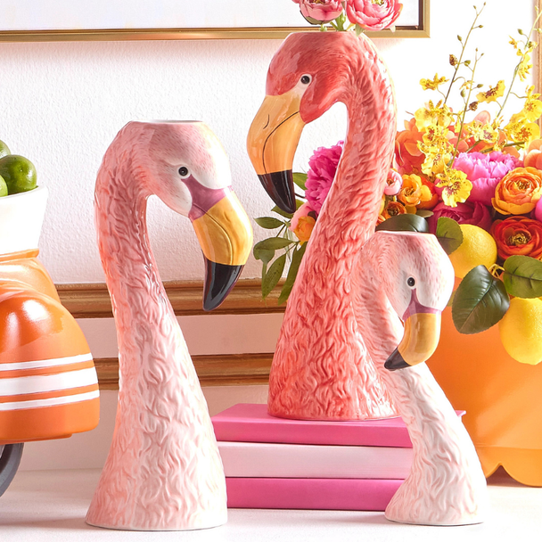 Raz Set of 3 14" Flamingo Head Vase Summer Decoration 4610249