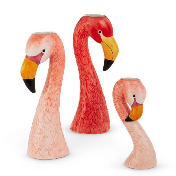 Raz Set of 3 14" Flamingo Head Vase Summer Decoration 4610249 -2