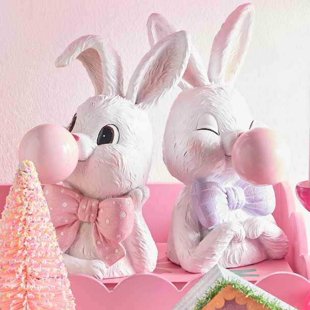 Raz 10" Bowtie Bunnies Blowing a Bubble Easter Decoration 4611072