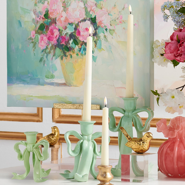Raz 9" Green Bow Easter Candlesticks Set of 3 4611370