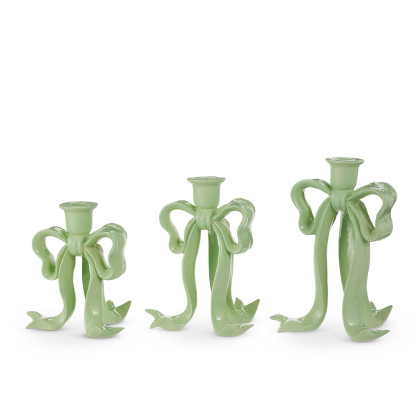 Raz 9" Green Bow Candlesticks Set of 3 4611370 -2