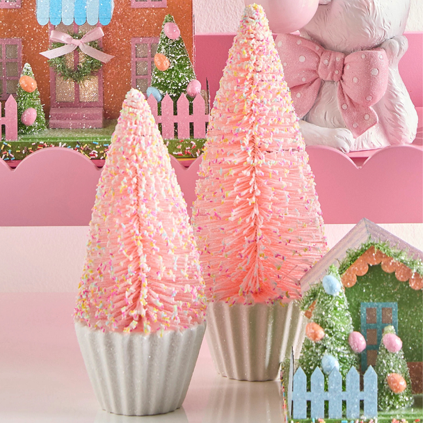 Raz 10.75" Sprinkle Bottle Brush Pink Trees Easter Decoration 4616033