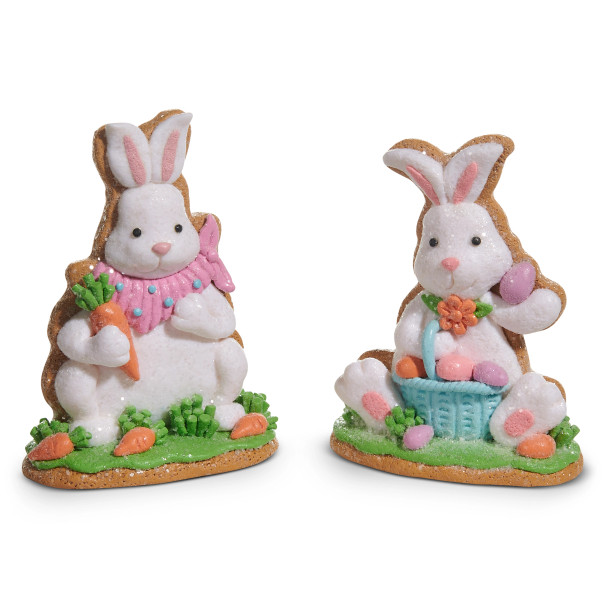 Raz 4.75" Set of 2 Springtime Gingerbread Easter Bunny Figures 4616039