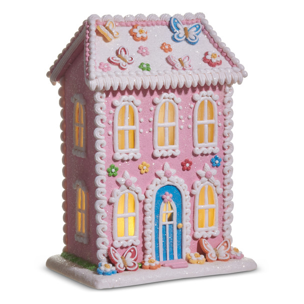 Raz 11" or 12.5" Flutter and Petal Easter Glow Gingerbread House Spring Decoration -2