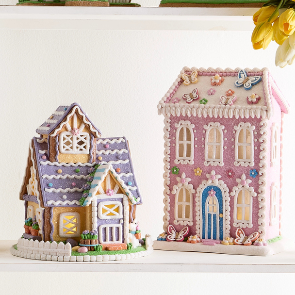 Raz 11" or 12.5" Flutter and Petal Easter Glow Gingerbread House Spring Decoration
