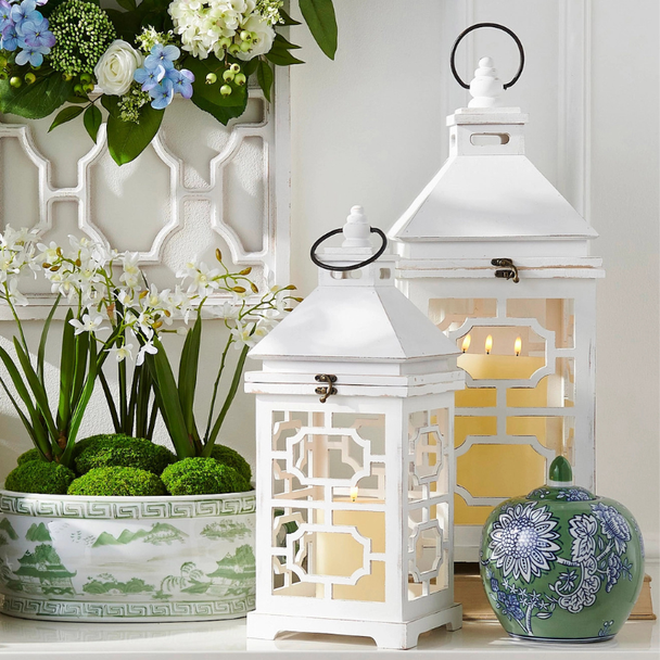 Raz 25.5" White Geometric Panel Lanterns Spring Home Decor 4625928