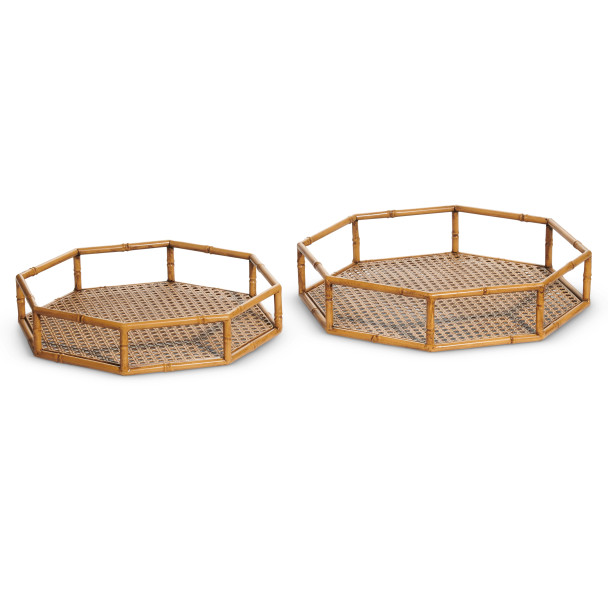 Raz 14.75" Faux Bamboo Octagonal Trays Spring or Summer Decor 4628801 -2