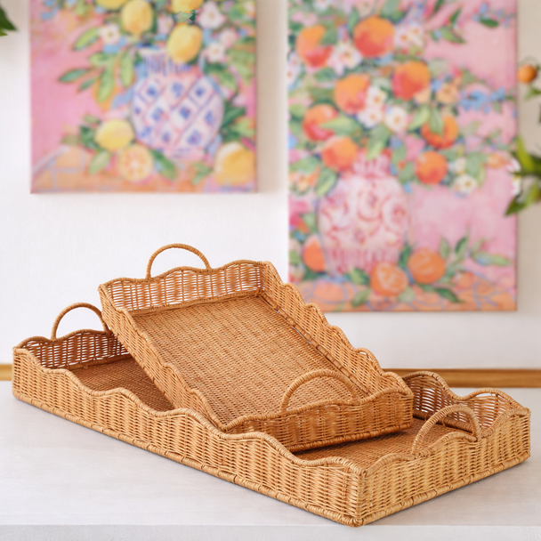 Raz Set of 29" Wicker Scalloped Trays Spring Decoration S4559216 