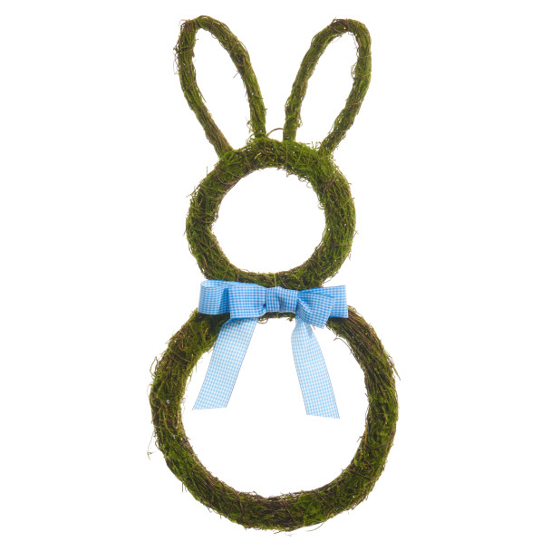 Raz 24" Easter Bunny Moss Wreath with Blue Ribbon W4606649