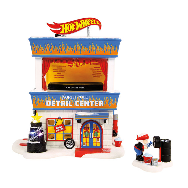 Department 56 North Pole Village Hot Wheels Detail Center Set of 2 Building and Figure 6014683 -2