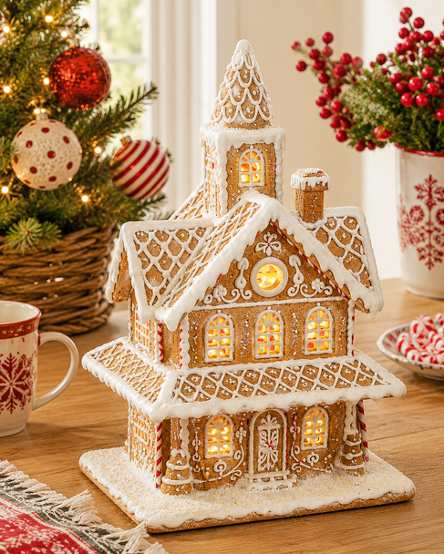 Raz 18.5" Lighted Gingerbread House Figure 4510345-2