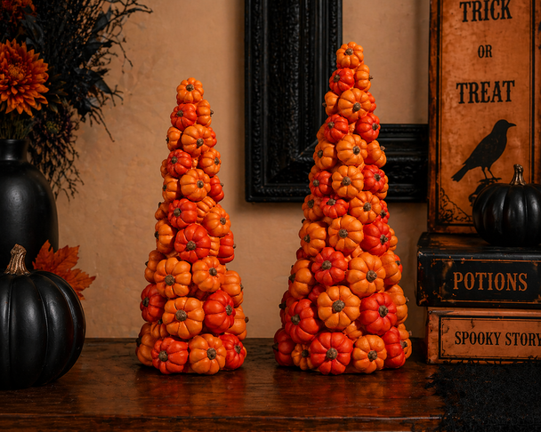Raz 12.5" Pumpkin Cone Trees Set Halloween Decoration 4512229-2