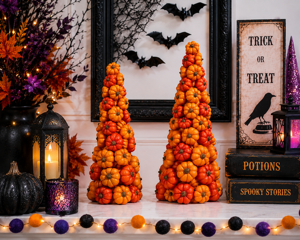 Raz 12.5" Pumpkin Cone Trees Set Halloween Decoration 4512229-2