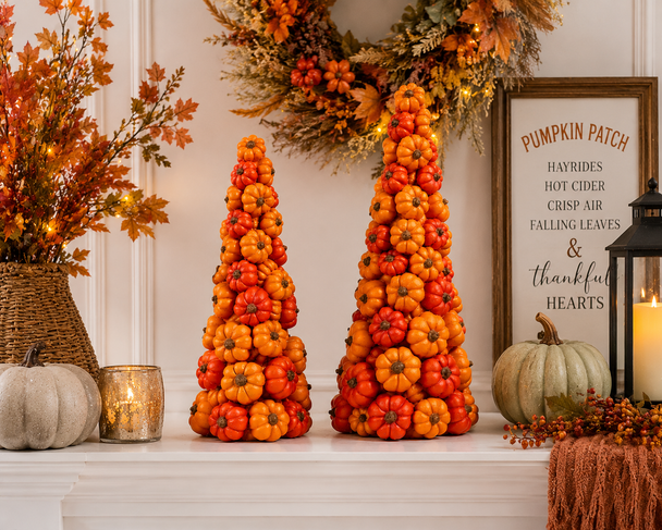 Raz 12.5" Pumpkin Cone Trees Set Halloween Decoration 4512229-3