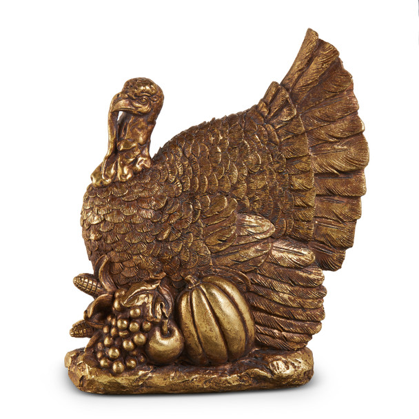 Raz 8.5" Antique Gold Turkey with Harvest Fall Figure Decoration 4612162