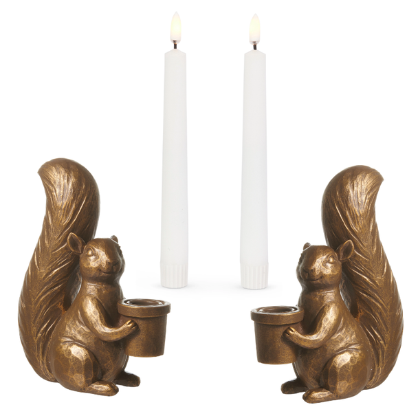 Raz 6.75" Antique Gold Squirrel Candlesticks Fall Home Decor 4612163 -2
