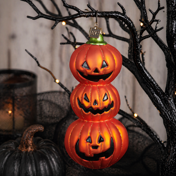 Raz Eric Cortina 6.5" Friendly Fright Stacked Pumpkins Glass Halloween Ornament 4653203-2
