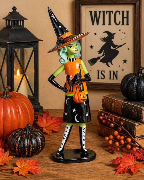 Raz 14.5" Green Witch Fashionista Halloween Figure Decoration 4657628-2