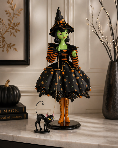 Raz 36" Large Green Witch Fashionista with Cat Halloween Figure Decoration 4657631-2