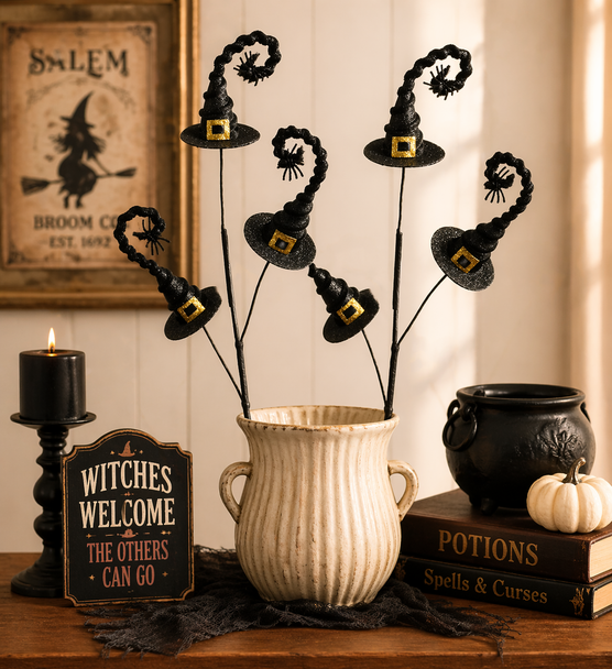 Raz Set of 2 30" Witch Hat Spray Halloween Decoration F4606795-2