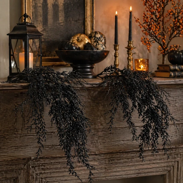 Raz Set of 2 35" Hanging Black Spray Halloween Decoration F4670958-2