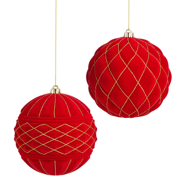 Raz 8" Red Quilted Ball Glass Christmas Ornament 4632752