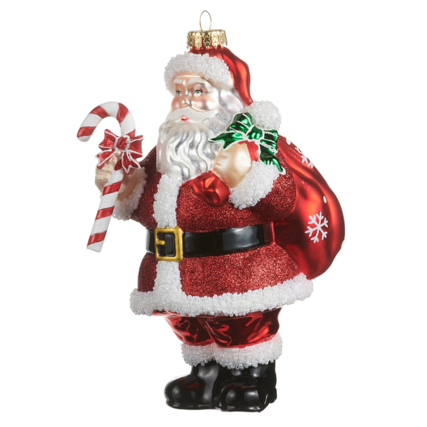 Raz 8" Santa with Candy Cane Glass Christmas Ornament 4652964