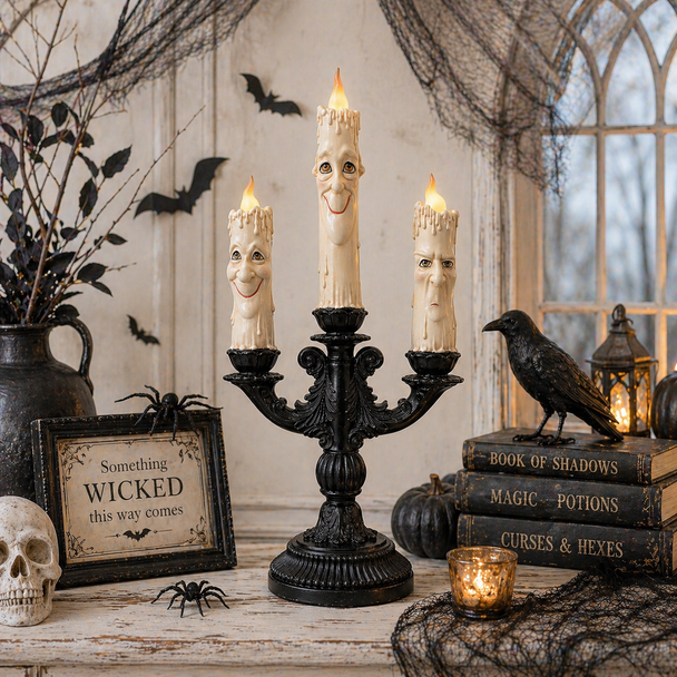 Raz 22" Candle Face Lighted Candelabra Halloween Decoration 4657691 -3