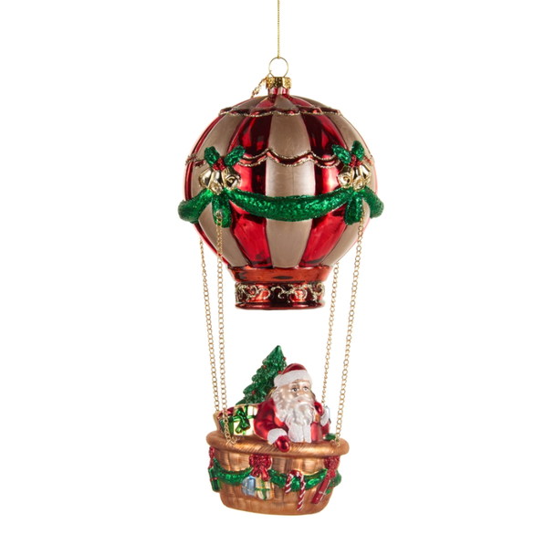 Raz 8.5" Hot Air Balloon Santa Glass Christmas Ornament 4657706