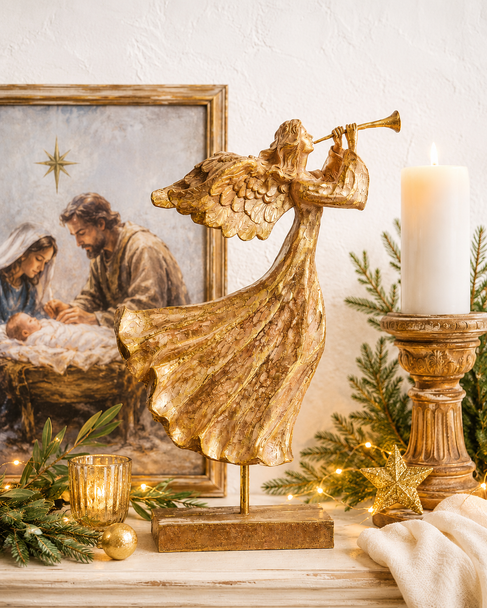 Raz 17.5" Gold Angel Standing Christmas Figure 4511655