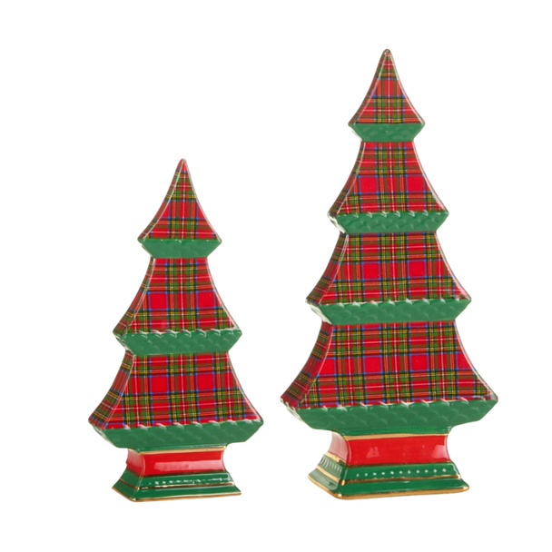 Raz Red and Green Plaid Tabletop Christmas Tree Sets  -2