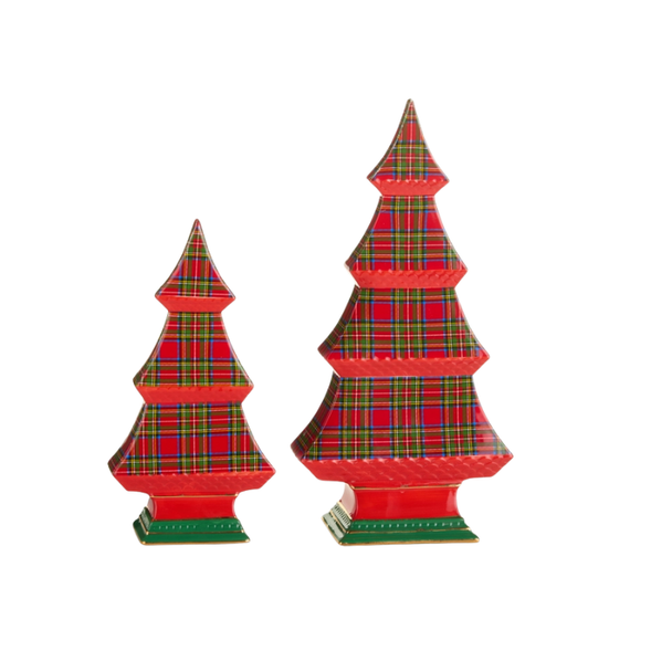 Raz Red and Green Plaid Tabletop Christmas Tree Sets  -3