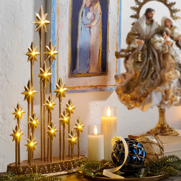 Raz 19.5" Lighted Gold Star Mantel Christmas Decoration 4610530