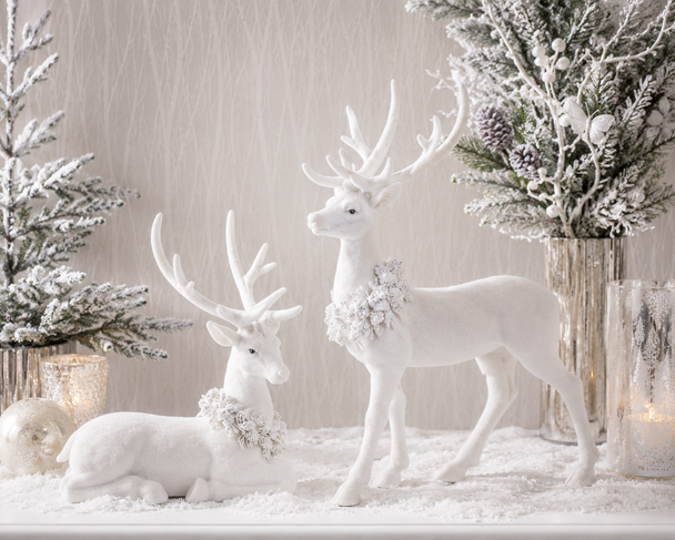 Raz 16" Flocked Deer with Wreath Christmas Figures 4611380-2