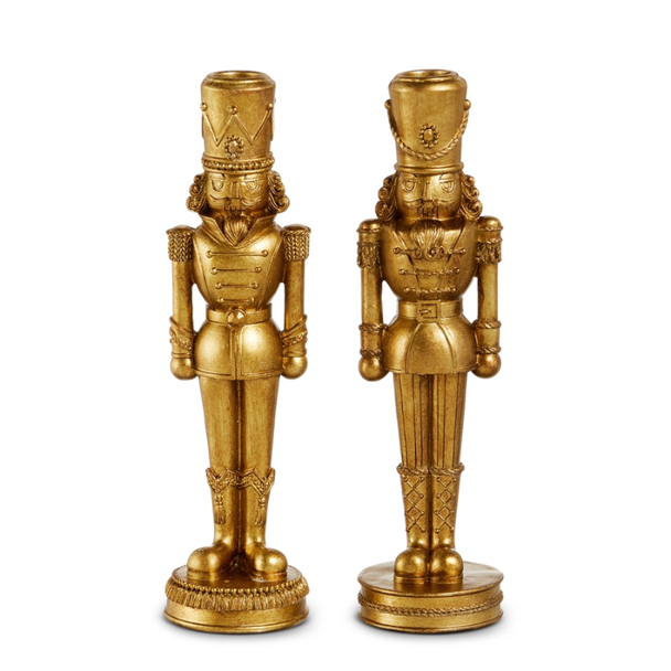 Raz 10" Set of 2 Gold Nutcracker Candlesticks Christmas Figure 4611384