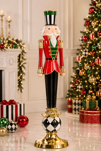 Raz 40.5" Large Nutcracker on Harlequin Base Christmas Figure 4611600