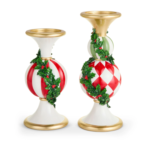 Raz 12" Set of 2 Holly Christmas Candle Holders 4611763 -2