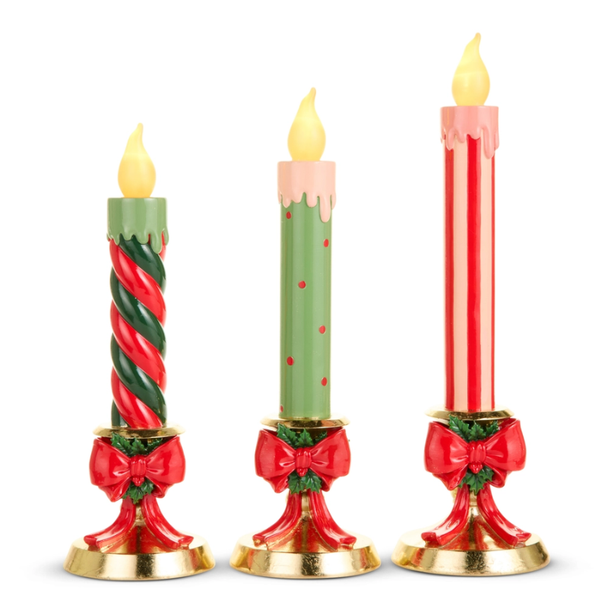 Raz 15" Lighted Christmas Candles on Gold Bow Base 4611794 -2