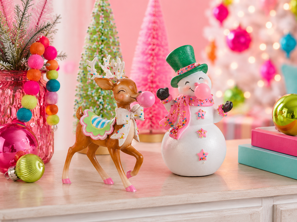 Raz Bubblegum Blowin' 7.75" Reindeer or 8" Snowman Christmas Figures-4