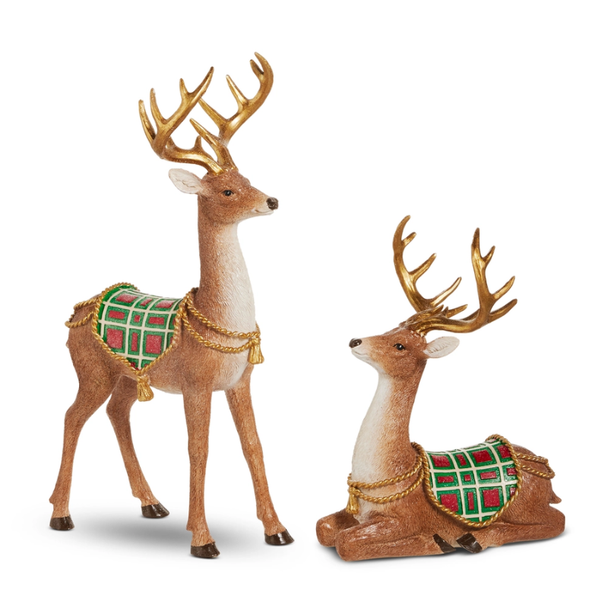 Raz 15.5" Regal Deer with Plaid Saddle Christmas Figures 4612270-2