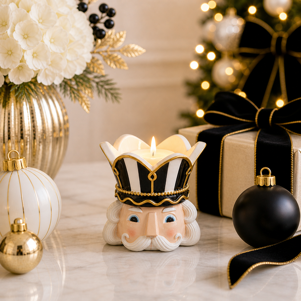 Raz 4.5" Black and White Nutcracker Christmas Pillar Candle Holder 4612293