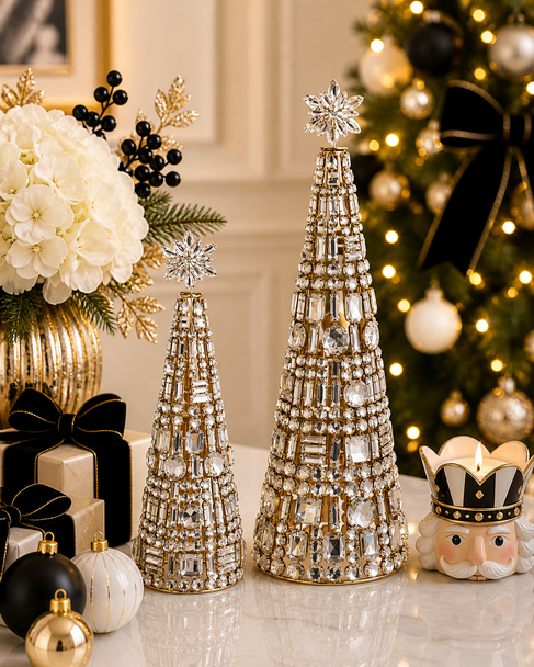 Raz 18.25" Gold Jeweled Trees Christmas Decoration 4613563-2