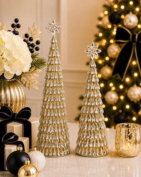 Raz 16.5" or 20" Gold and Jewel Cone Tree Christmas Figure
