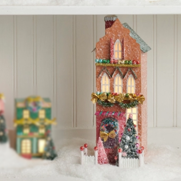 Raz 12" Multicolored Lighted Paper House Christmas Decoration 4615533