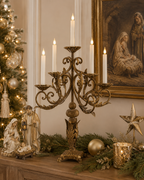 Raz 19.75" Antique Gold Candelabra  Taper Christmas Candle Holder 4615811 - 2