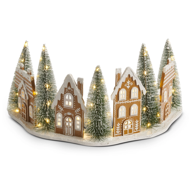 Raz 20" Lighted Gingerbread Village Half Tree Collar Christmas Decoration 4616135