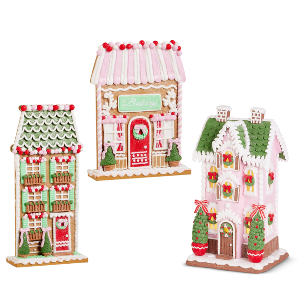 Raz Pink and Green Christmas Gingerbread House Decoration -2