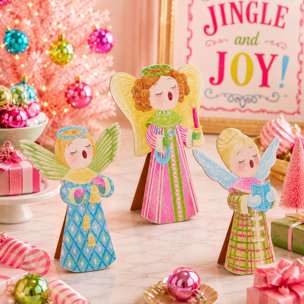 Raz 20" Set of 3 Retro Choir Angel Block Christmas Figures 4616250-2